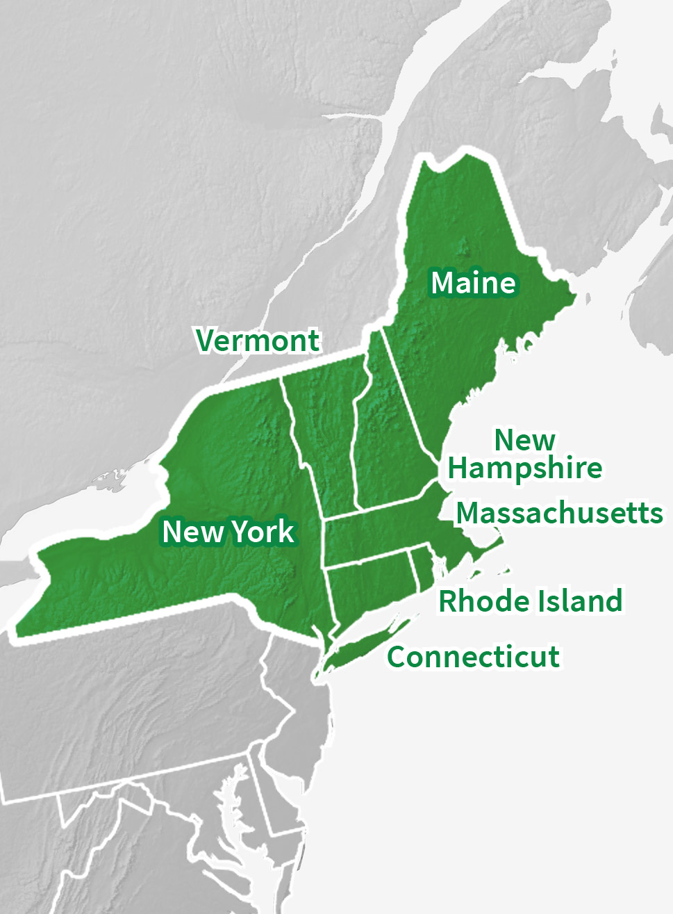 Map of the Northeast DEWS region, including Connecticut, Maine, Massachusetts, New Hampshire, New York, Rhode Island, and Vermont