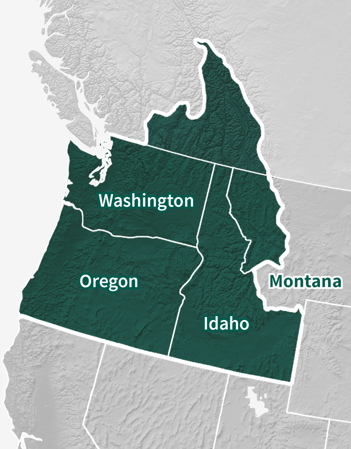 Map of the Pacific Northwest DEWS region, which includes Idaho, Oregon, Washington, and part of Montana