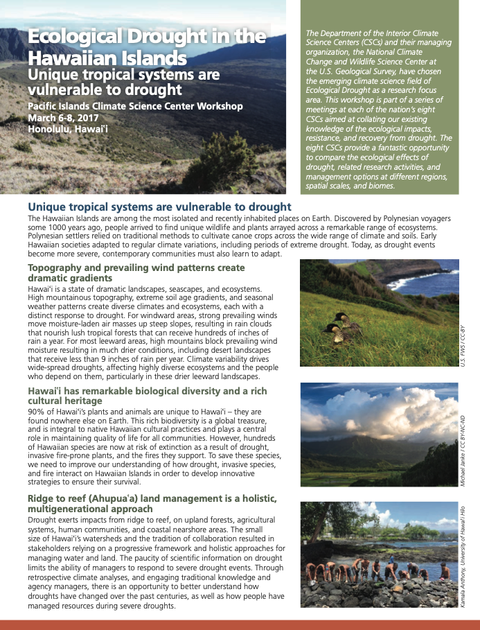 Cover page of Hawaii EcoDrought Workshop Report