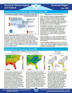 First page of the Quarterly Climate Impacts and Outlook for the Southeast Region - June 2020