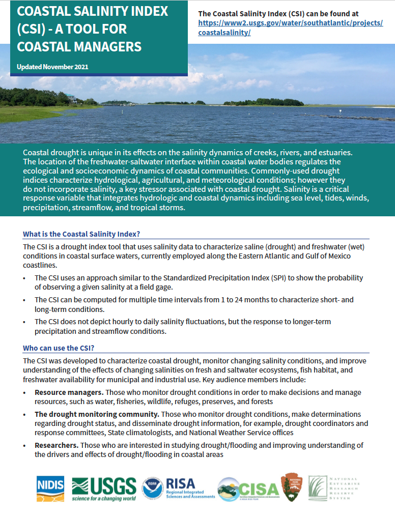 Preview of the Coastal Salinity Index fact sheet