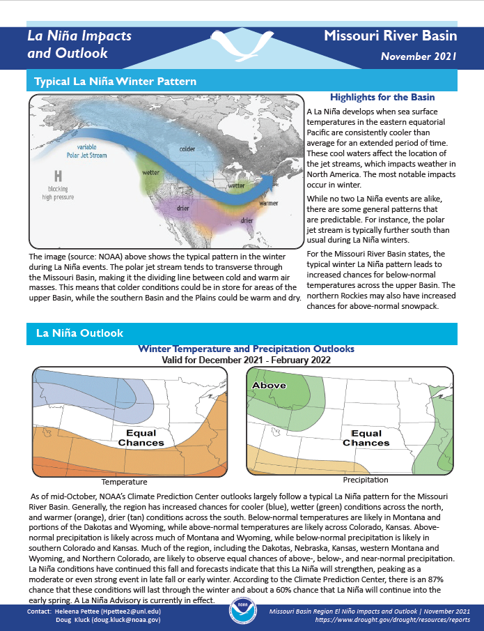 First page of the La Niña Impacts and Outlook for the Missouri River Basin