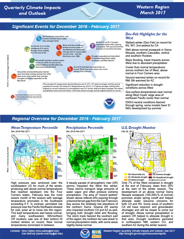 First page of outlook on Quarterly Impacts for the Western Region, March 2017