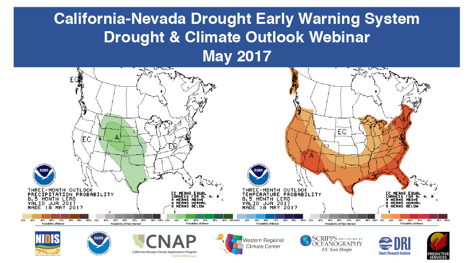 Title slide from presentation on California-Nevada Drought Early Warning System Drought & Climate Outlook Webinar, May 2017