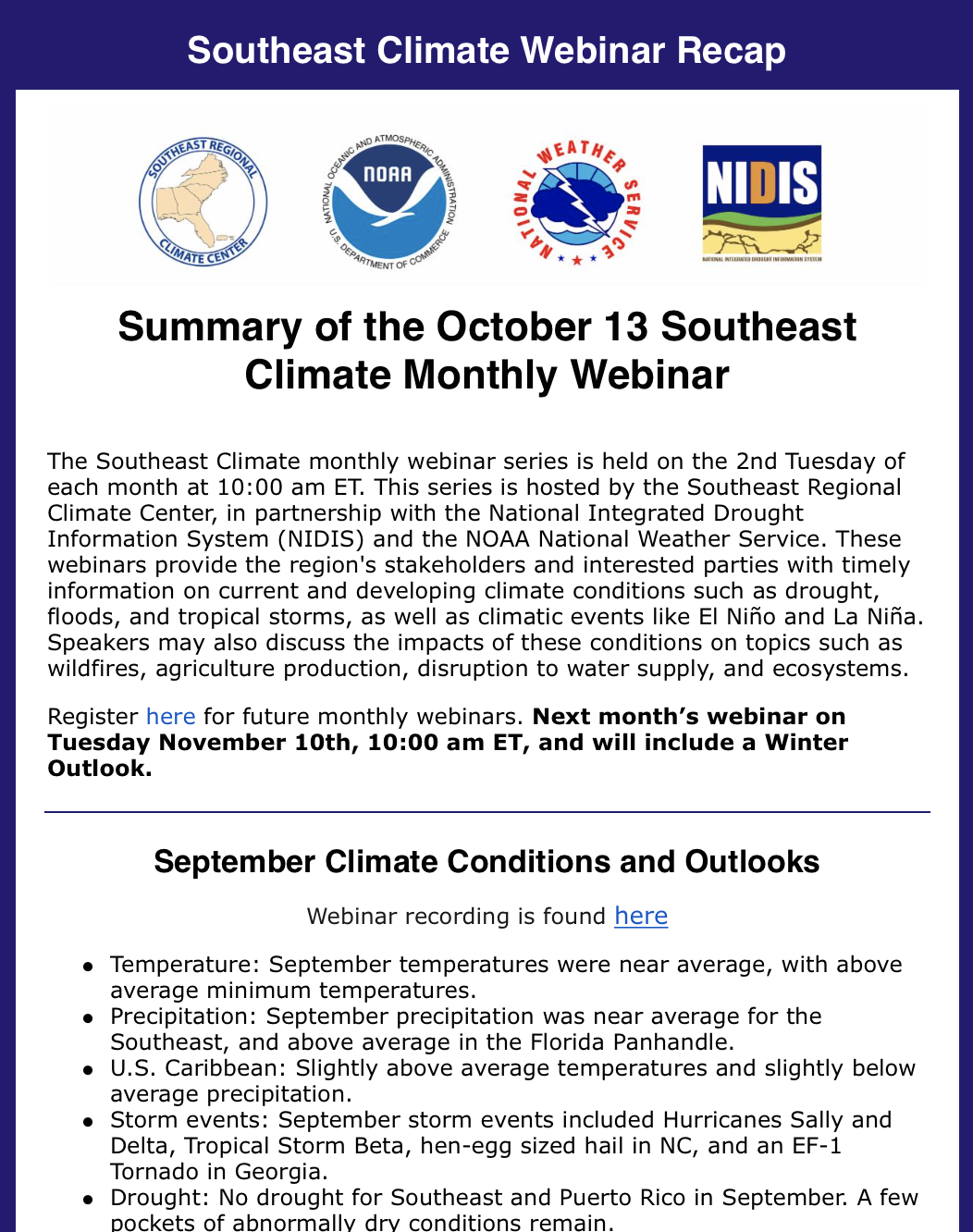 Southeast Climate Webinar Recap