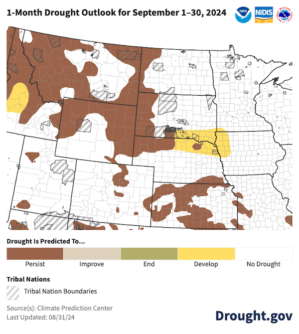 NOAA’s Climate Prediction Center expects drought to persist in portions of the region where drought is already occurring. Drought development is expected in southern South Dakota, northern Nebraska, and western Iowa. No drought improvement is forecasted for the basin.