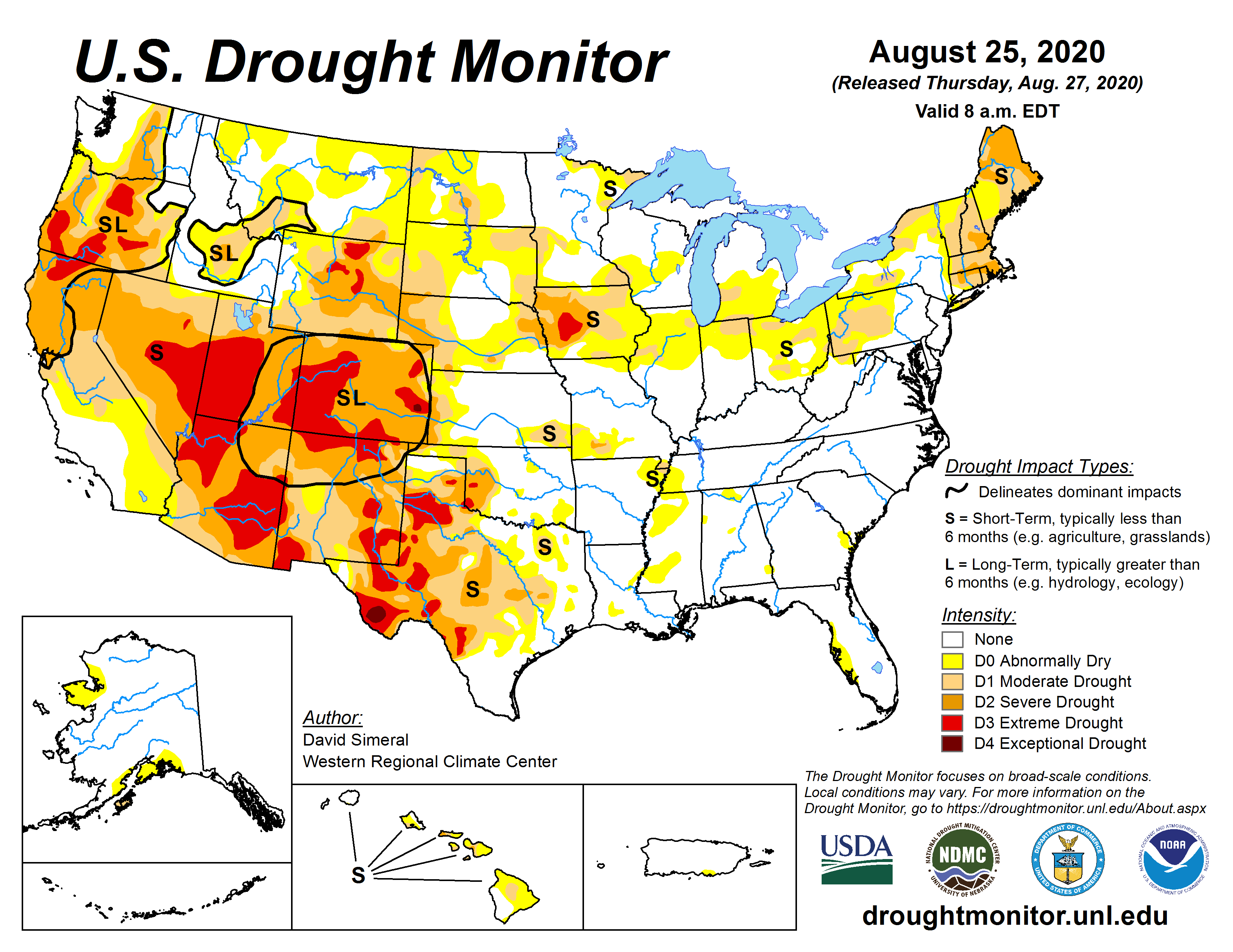 U.S. Drought Monitor map for August 25, 2020