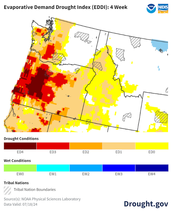 Much above normal temperatures across the region have caused significant evaporative demand on the surface. The significant evaporative demand across the landscape has resulted in extremely dry land surfaces, and reduced soil moisture. 