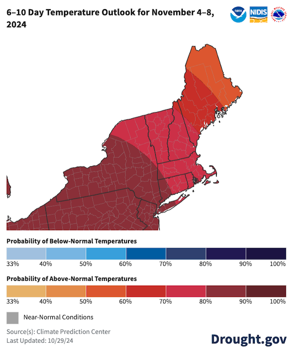 There is a 50% to 90% chance for above-normal temperatures across the region. The highest chances for warmer than normal temperatures are in western New York. 