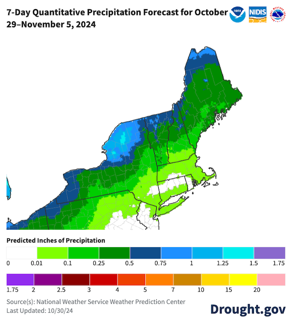 Less than half an inch of rain is expected in the southern half of the region.