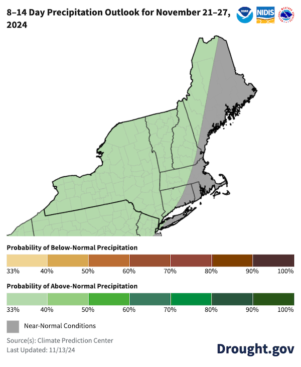 Over the next 8-14 days, slightly increased chances for above-normal precipitation are expected. 