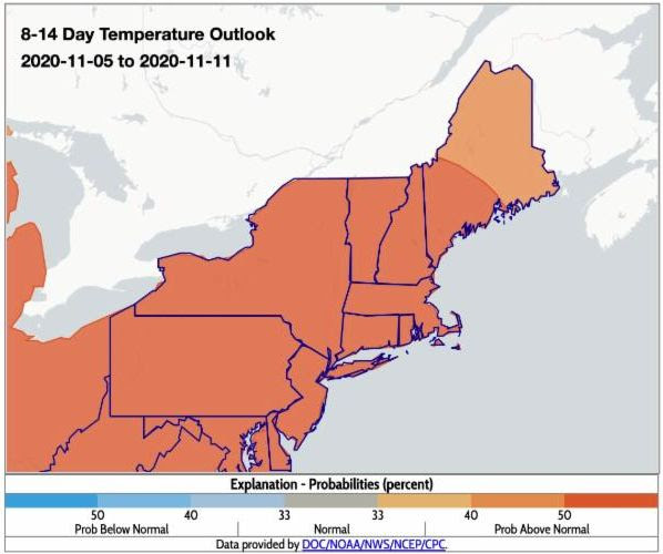 8-14 day temperature outlook for the Northeast U.S. from NOAA's Climate Prediction Center