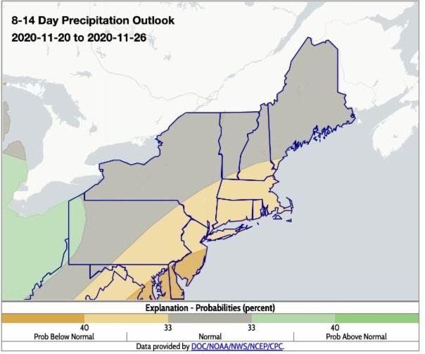 NOAA Climate Prediction Center 8-14 day precipitation outlook for the Northeast U.S.