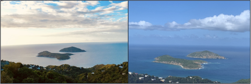 Inner and Outer Brass on St Thomas, April 2016 and December 28, 2020. The latter is current and shows the beginning signs of distress to vegetation.