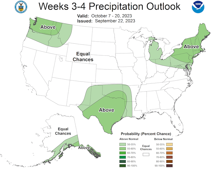 For October 7th to 20th,  odds favor above-normal precipitation across the Northeast.