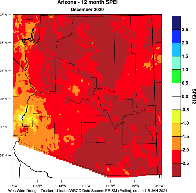 12-month SPEI for Arizona from the WestWide Drought Tracker
