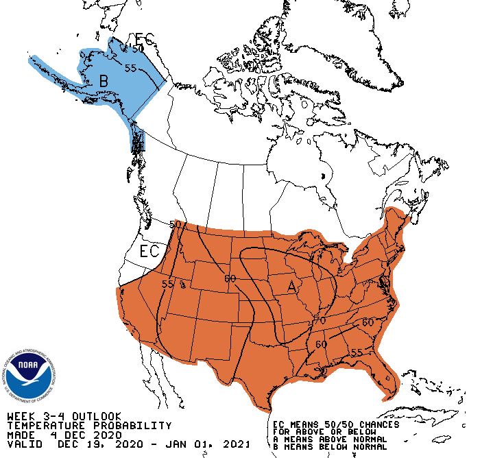 NOAA Climate Prediction Center week 3-4 temperature outlook for the Northeast U.S.