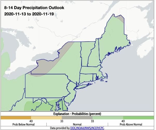 NOAA Climate Prediction Center 8-14 day precipitation outlook for the Northeast U.S.