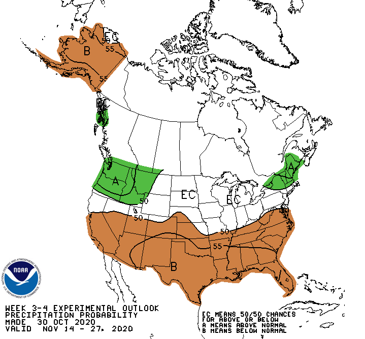 NOAA Climate Prediction Center week 3-4 precipitation outlook for the Northeast U.S.