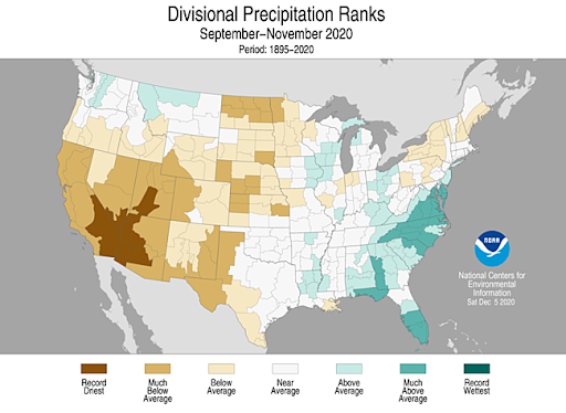 Precipitation Ranks by Climate Division from NOAA National Centers for Environmental Information