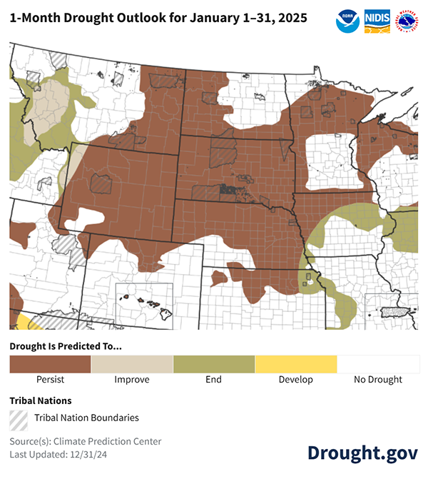 NOAA’s Climate Prediction Center expects drought to persist across nearly all of the region.  Drought improvement is expected in western Montana, and isolated areas of southeast Nebraska, and northeast Kansas. 