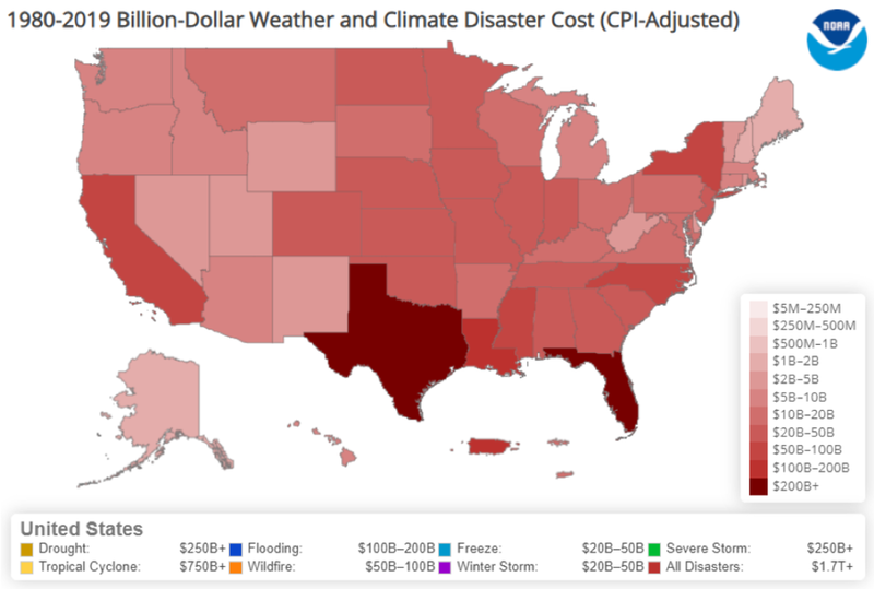 1980-2019: Billion-Dollar Weather and Climate Disasters (CPI Adjusted)
