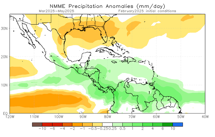 Near-normal to slightly above-normal precipitation is expected for the spring months across the northeastern Caribbean.