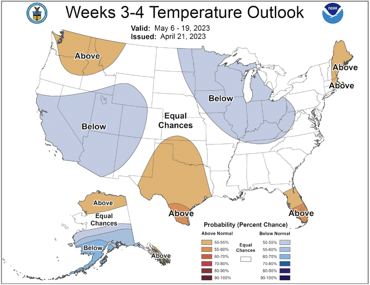From May 6-19, odds favor above-normal temperatures across the region.
