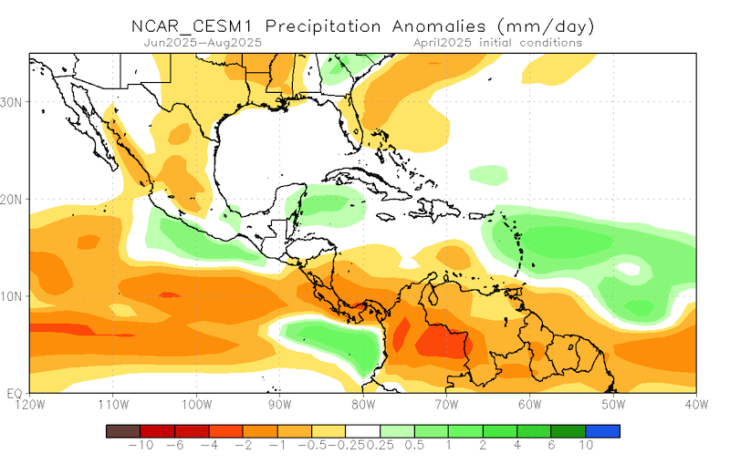 Precipitation is expected to be normal for Puerto Rico and the U.S. Virgin Islands in June to August 2025.