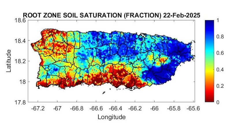 Soils in Puerto Rico are drying out along the southern plains and hills, as well as across northwestern Puerto Rico. Elsewhere, soils remain healthy.