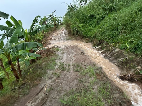 This photo is showing a washed out road in Caguas due to heavy rainfall.