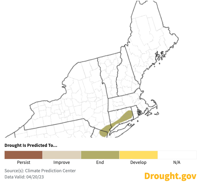 Areas of drought in the Northeast are projected to be removed over the next three months.