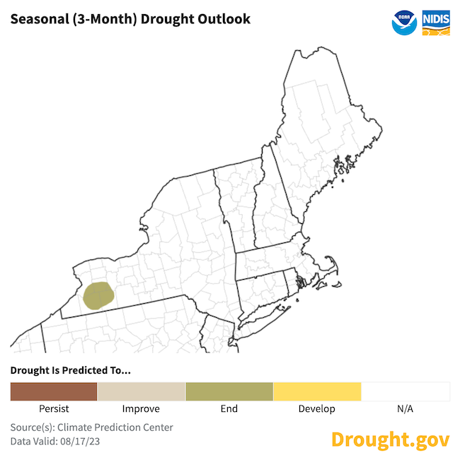 From August 17 to November 30, drought removal is predicted in New York.