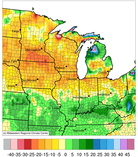  During the winter season (December 1, 2024-February 28, 2025), snowfall was below normal across much of the Upper Midwest including Minnesota, Wisconsin, and portions of Michigan. Some areas in Minnesota, Wisconsin, Iowa, and Upper Michigan were 20-40 inches below normal. Snowfall was above normal in southern portions of the Midwest by at least 5-15 inches.