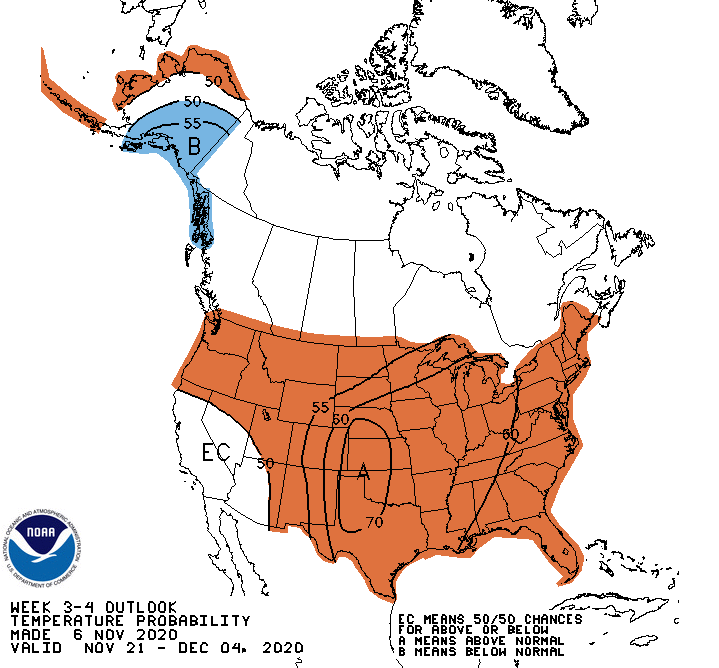 NOAA Climate Prediction Center week 3-4 temperature outlook for the Northeast U.S.