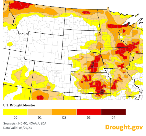 As of the August 29 U.S. Drought Monitor, 40% of the states in the Missouri River Basin region are in drought.