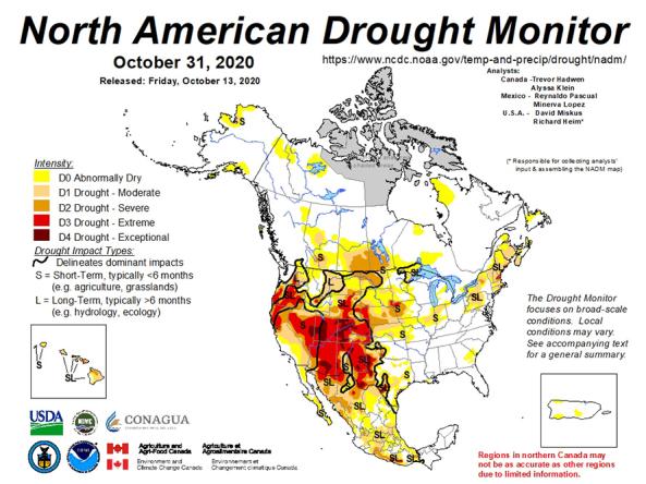 Example map of the North American Drought Monitor