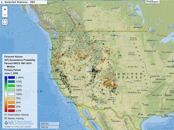Interactive map showing streamflow forecasts