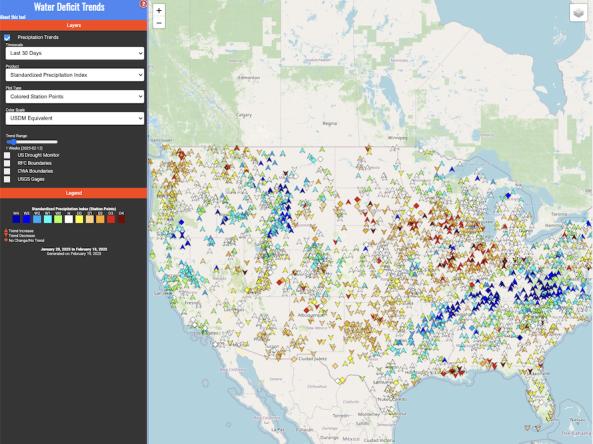 Water Deficit Trends tool interactive map.