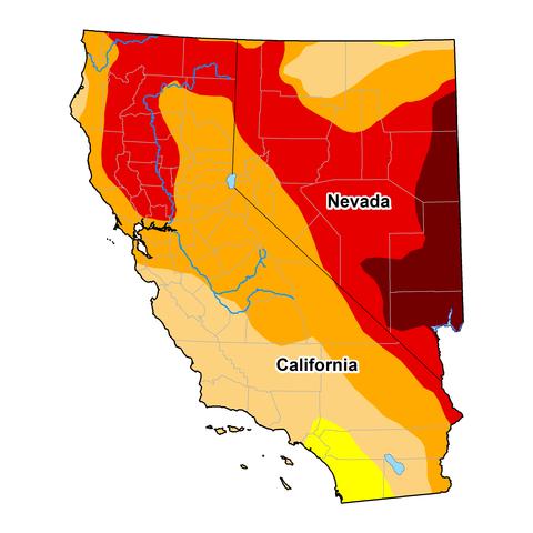 U.S. Drought Monitor map of California and Nevada. Valid for December 8, 2020.