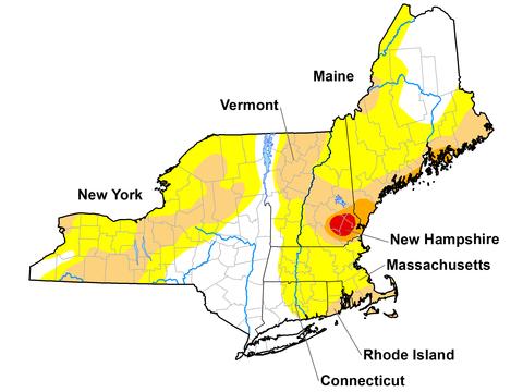 U.S. Drought Monitor map of the Northeast, valid December 1, 2020. More than half of the Northeast DEWS region is still experiencing Abnormally Dry (D0) to Severe Drought (D2).