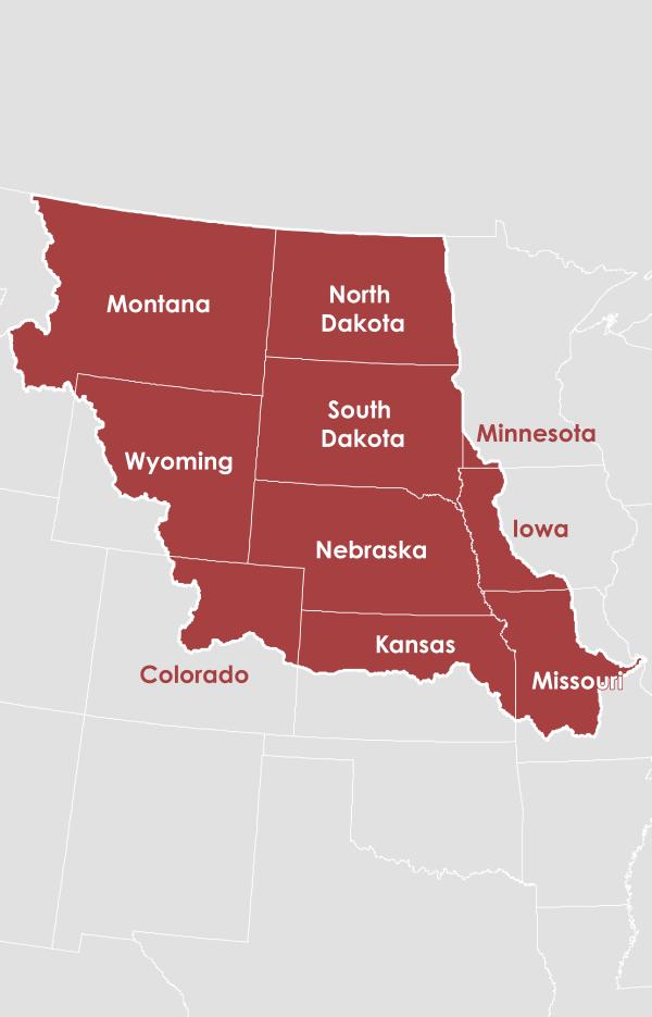 The Missouri River Basin DEWS region includes Montana, Nebraska, and South Dakota, as well as parts of Colorado, Iowa, Kansas, Missouri, Minnesota, North Dakota, and Wyoming.