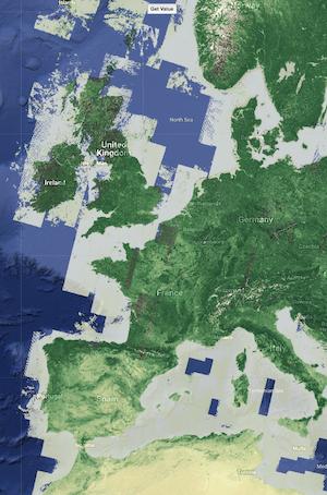 Example normalized difference vegetation index (NDVI) map of Europe and Northern Africa from Climate Engine