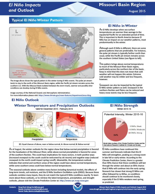 first page of outlook on El Niño Impacts and Outlook, Missouri Basin, August 2015