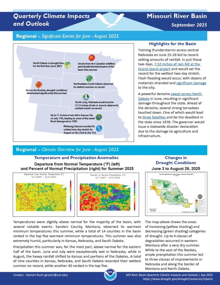 Example image of the quarterly climate impact and outlook report.