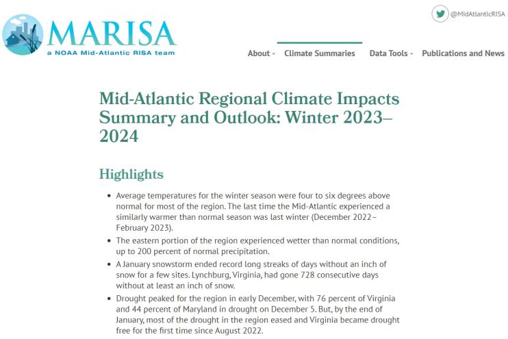 Example image of the Climate Impacts and Outlook report