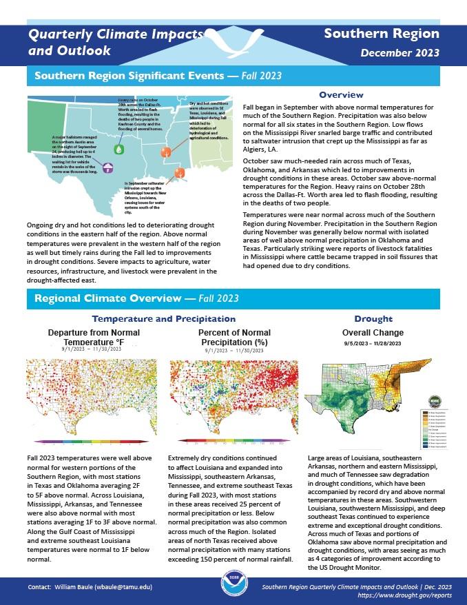 Quarterly Climate Impacts and Outlook for the Southern Region