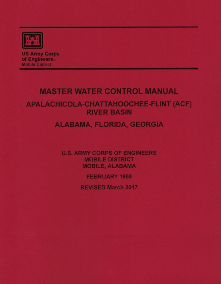 Cover page for the Army Corps of Engineer's March 2017 update to the Master Water Control Manual: ACF River Basin