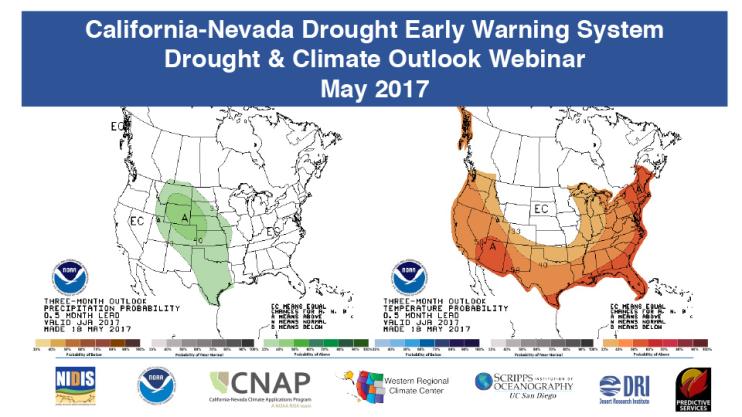 Title slide from presentation on California-Nevada Drought Early Warning System Drought & Climate Outlook Webinar, May 2017