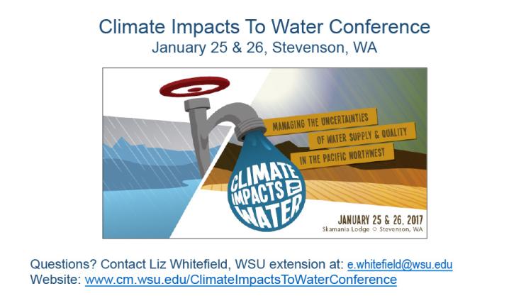 Title slide from presentation on regional climate updates showing title, water tap graphic, and date on a white background